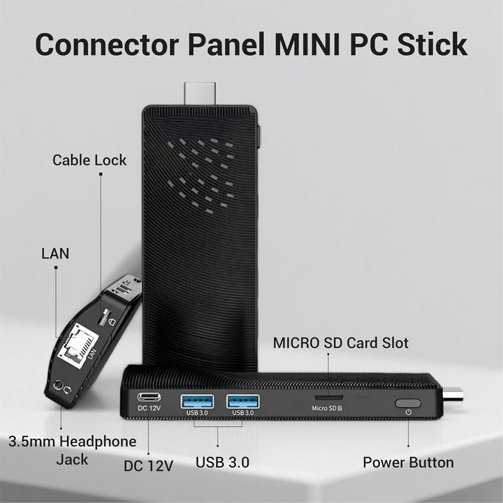 Fanless Mini PC Stick, Intel Celeron J3455 Quad-Core 1.5-2.3GHz, 4GB RAM 64GB eMMC, Dual Gigabit Eth