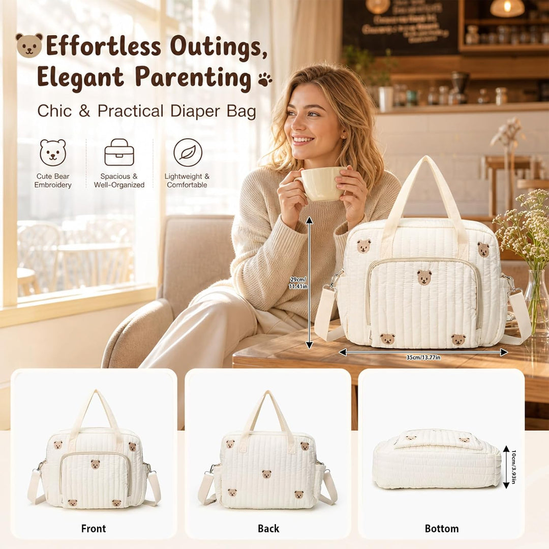 Wickeltasche Neugeborene gross, Mama Tasche Baumwolle mit Stickerei