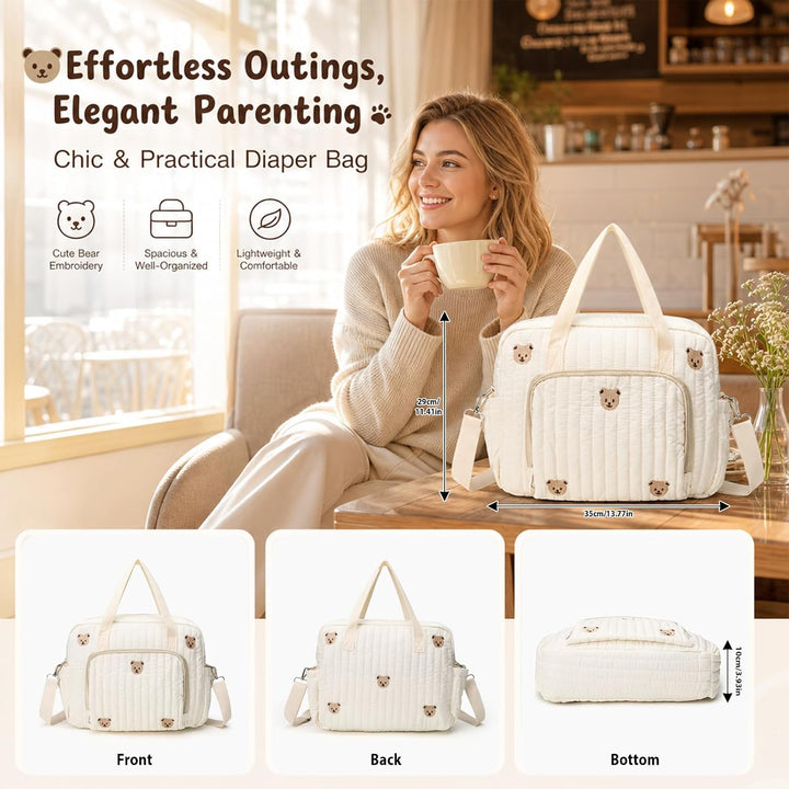 Wickeltasche Neugeborene gross, Mama Tasche Baumwolle mit Stickerei