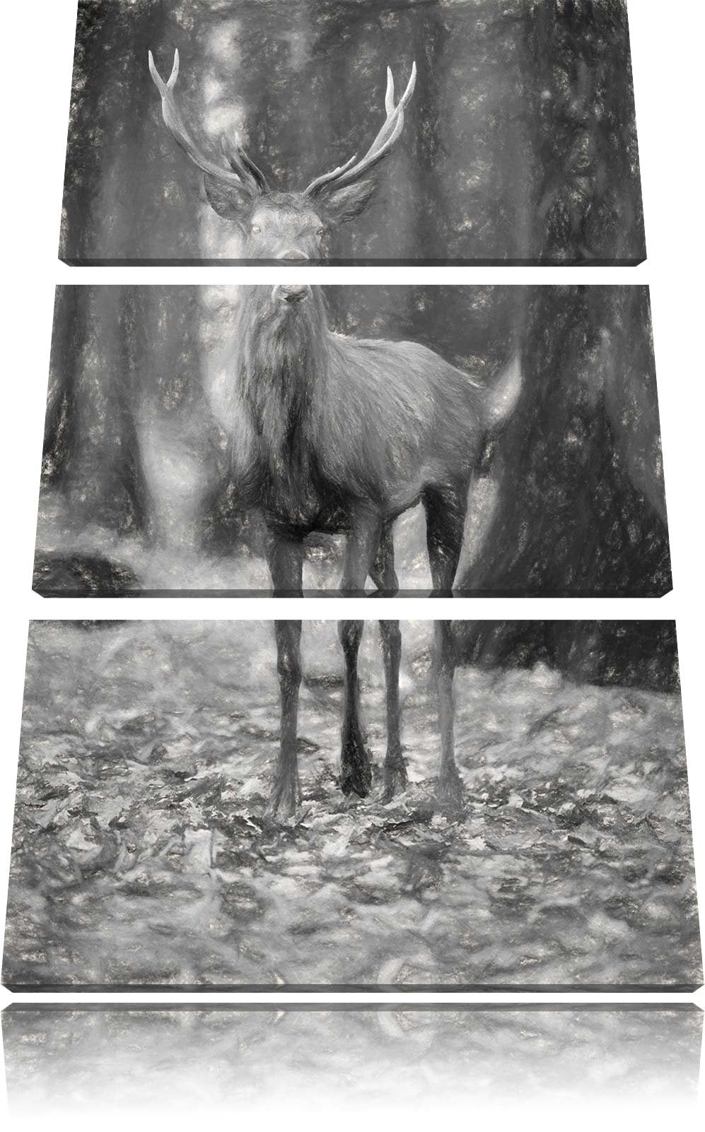 Pixxprint Schöner Hirsch im Wald als Leinwandbild/Grösse: 3 Teilig (120x80) cm/Wandbild/Kunstdruck/f