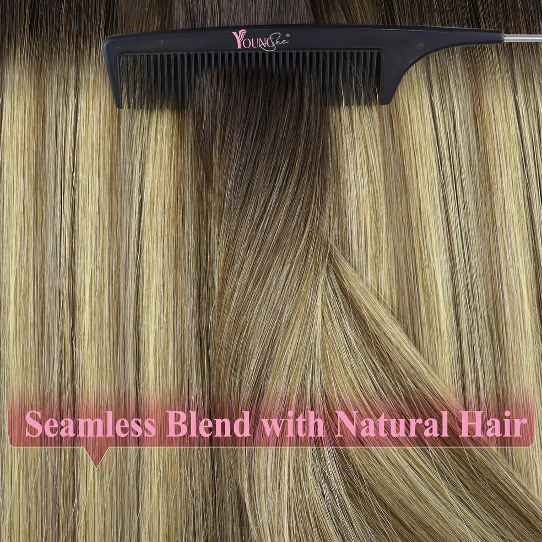 YoungSee Tape in Extensions Balayage Invisible Tape Extensions Echthaar Braun Ombre Blond Echthaar E