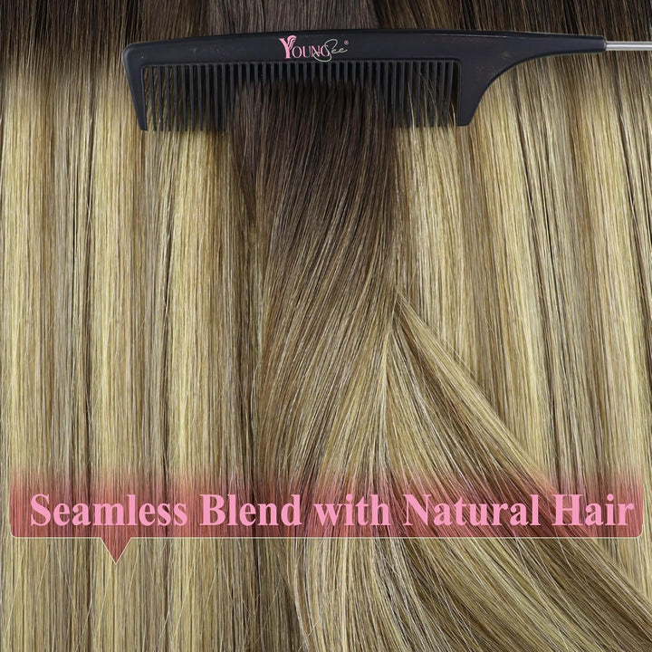 YoungSee Tape in Extensions Balayage Invisible Tape Extensions Echthaar Braun Ombre Blond Echthaar E