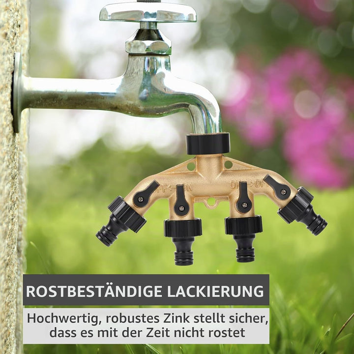 RoseFlower 4 Wege-Ventil Wasserverteiler aus Messing, Garten Schlauch Rohr Splitter Wasserhahn Verte