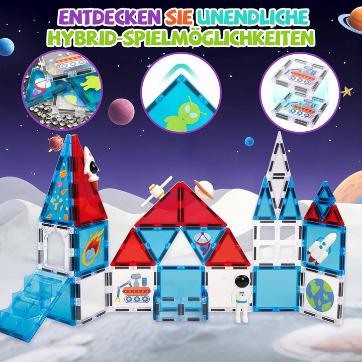 cossy Magnetische Bausteine 43 Teile, Magnetbausteine für Kinder Weltraum-Thema, Magnetspiel für Kin