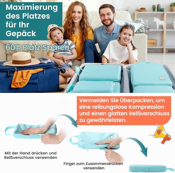 Packing Cubes Compression 8 Stück Koffer Organizer,Wasserdicht PackwüRfel Packtaschen Kompression, T