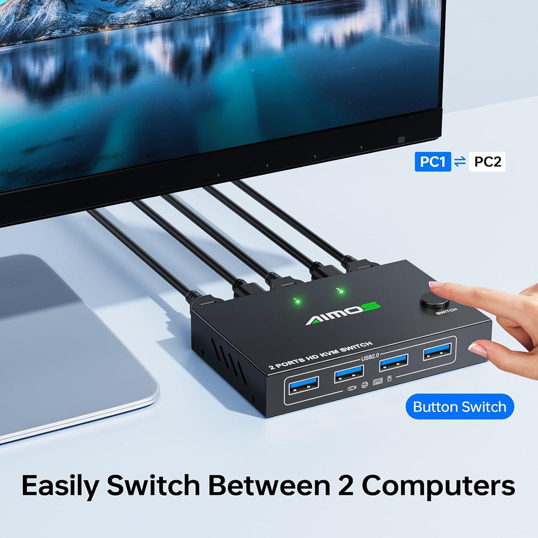 HDMI KVM Switch 1 Monitor 2 PC 4K@60Hz, USB KVM-Switches für 2 Desktop oder Laptop die Teilen einen