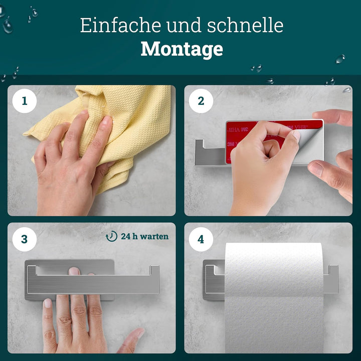 husman® Toilettenpapierhalter ohne Bohren | Klorollenhalter aus hochwertigem gebürstetem Edelstahl |