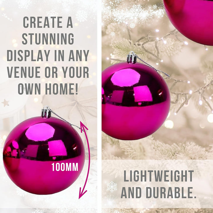 Toyland® 10 extra grosse Christbaumkugeln in 100 mm Farbe - Christbaumschmuck (Pink) Rosa, Rosa