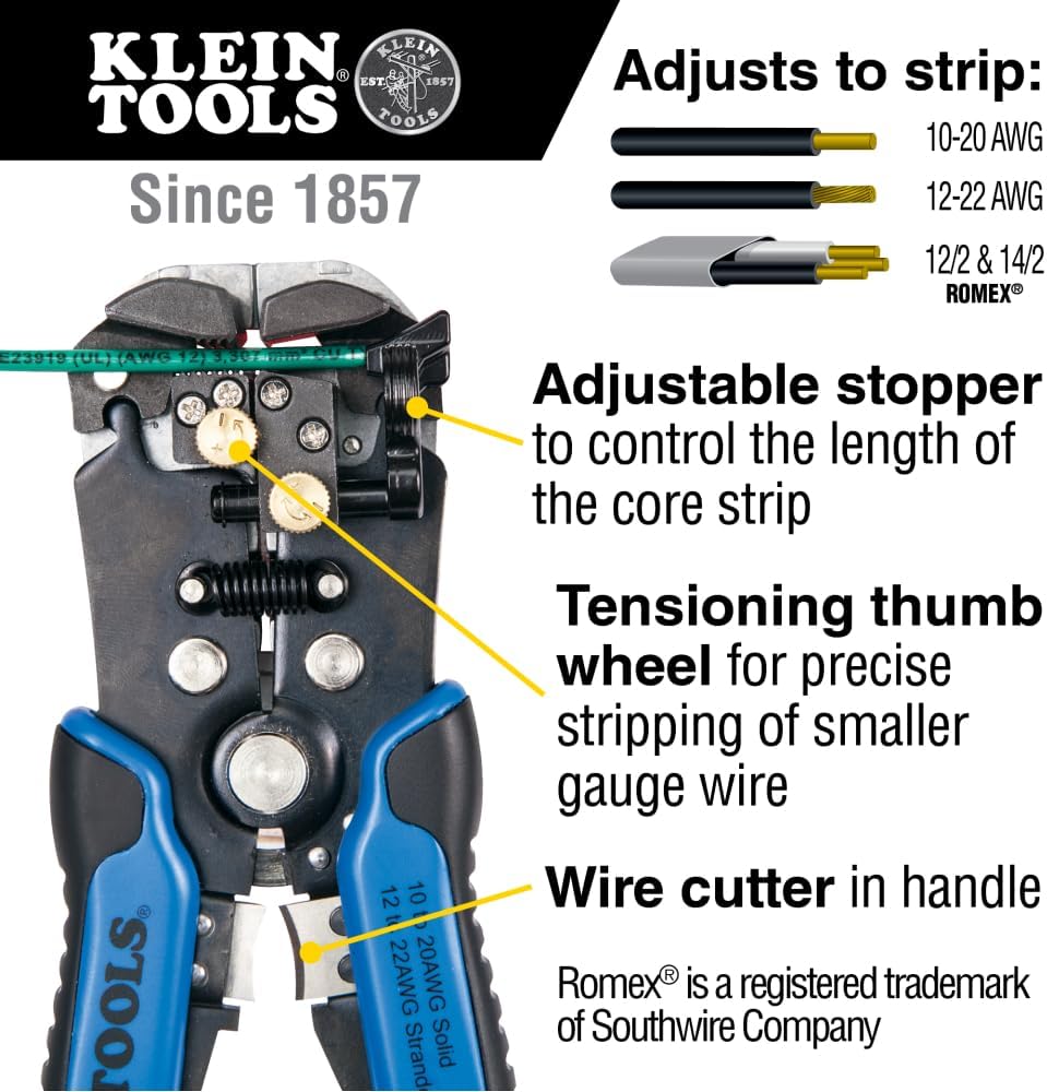 KLEIN TOOLS Abisolierzange und Schneider, selbstnachstellend Blau/Schwarz, Blau/Schwarz