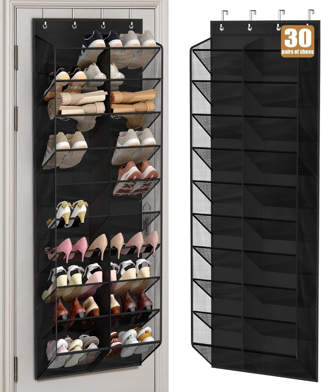 MISSLO Tür Schuhregal Hängend für 30 Paar Schuhe – Mesh-Türorganizer Hängeorganizer mit breiten Tasc