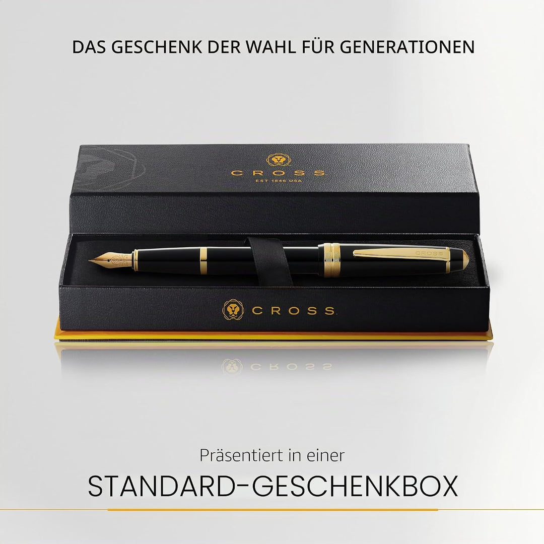 Cross Bailey Light Füllfederhalter (Federstärke M, inkl. Geschenkverpackung) Schwarz-Lack mit goldfa