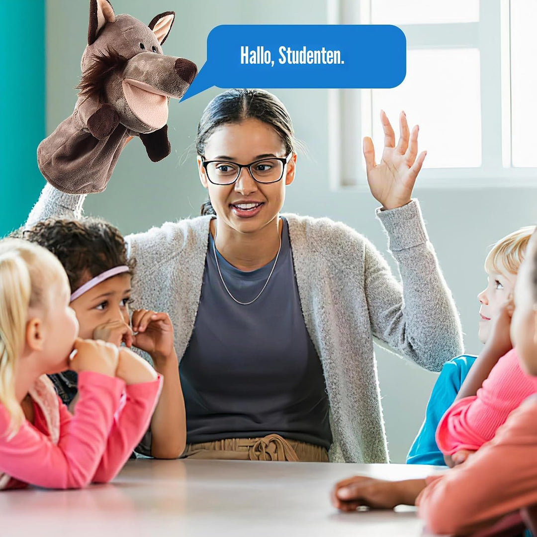 ACTOYS Handpuppe Wolf, Handpuppen für Erwachsene Hände, für Geschenke, Puppentheater (Grauer Wolf),