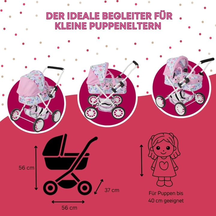 Bayer Chic 2000 - Puppenwagen Smarty, Kleiner Puppenwagen für Kinder ab 2 Jahren, Flowers, rosa, 555