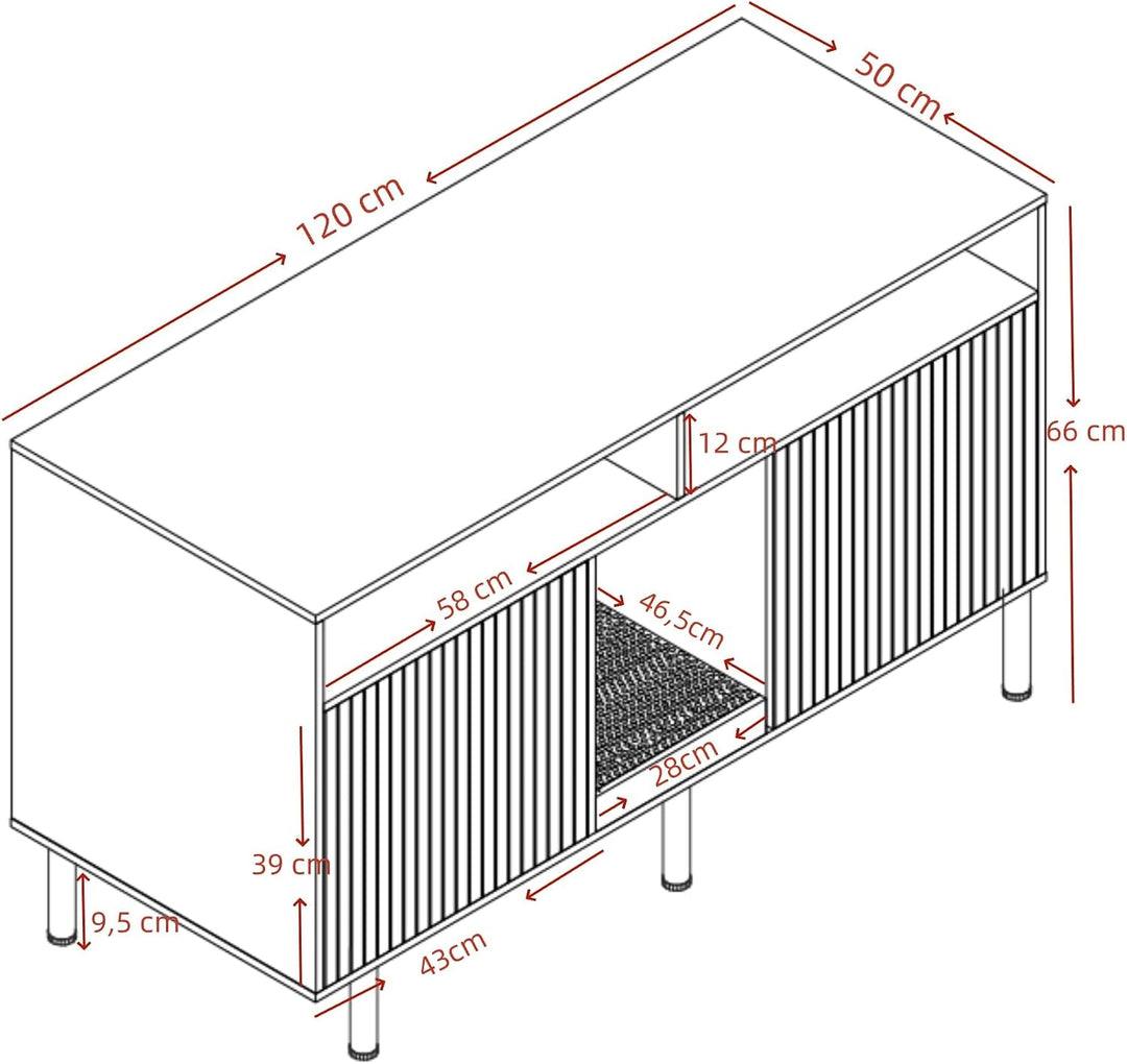 Katzenklo Schrank für 2 Katzen, Weiss, 120 x 50 x 66 cm | MDF, verstecktes Katzenklo Möbel, belüftet