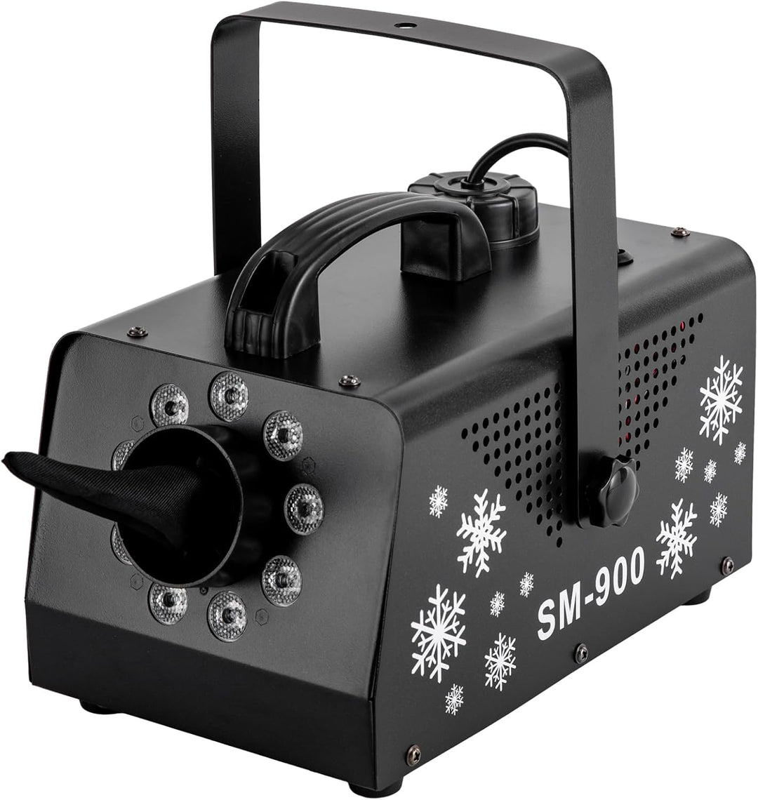 900W Schneemaschine Schneekanone mit 12 LED RGB Lichtern und 3 Beleuchtungsmodi, Weisse Schneeflocke