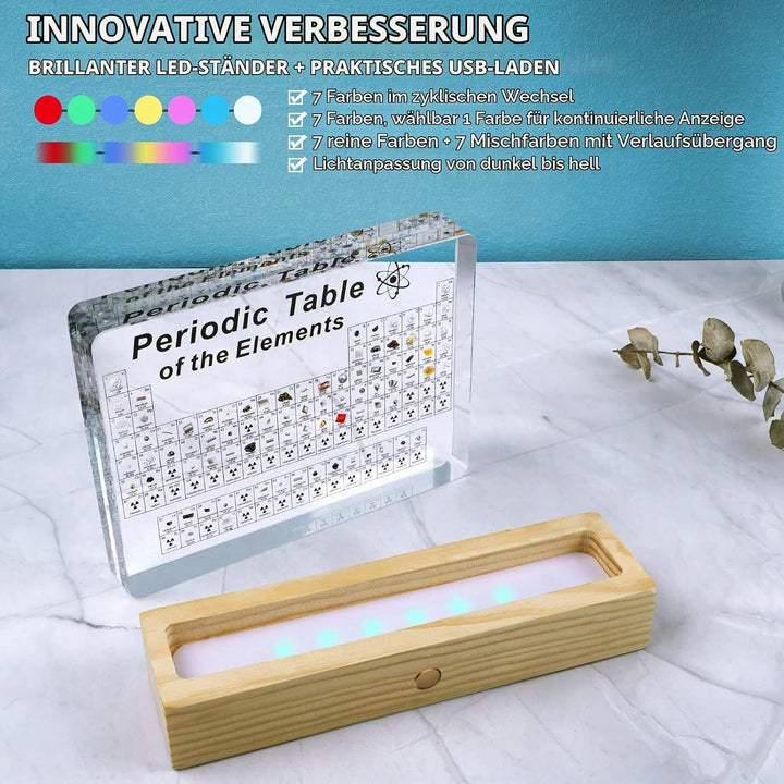 Jeebel Periodensystem der Echten Elementen, Periodensystem aus Acryl der LED Tischlampe mit 83 echte