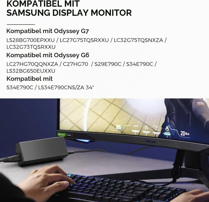 KFD 22V Netzteil Ladekabel Ladegerät für Samsung S34E790C S34E790 Odyssey G7 G70B G6 Gaming Monitor