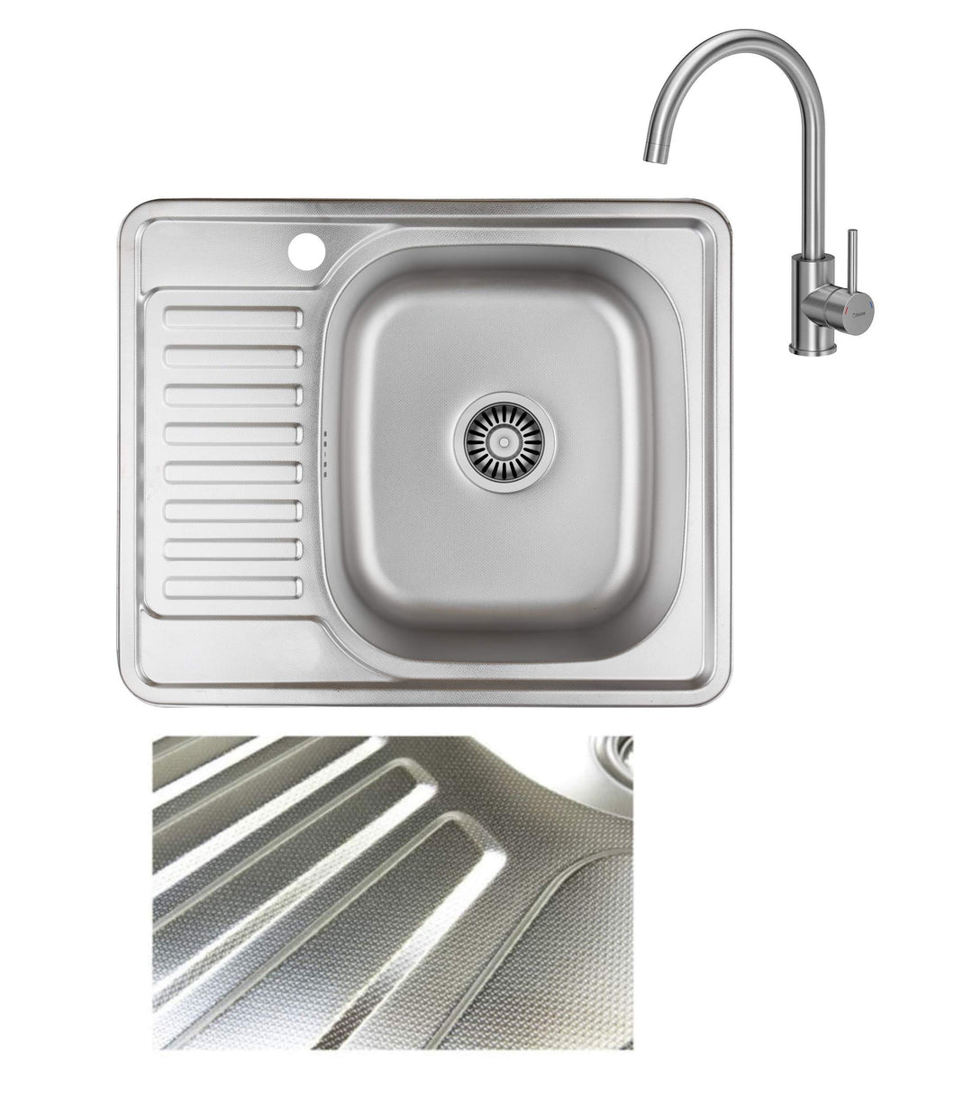 VBChome Einbauspüle mit Armatur 58x48 Leinenstruktur ab 45er Unterschrank Edelstahl Küchenspüle Spül