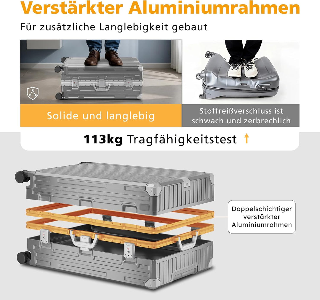 ALPHA CAMP Koffer Set M L Hartschalenkoffer Set Gross mit Rollen Suitcase Set Polycarbonat Aluminium