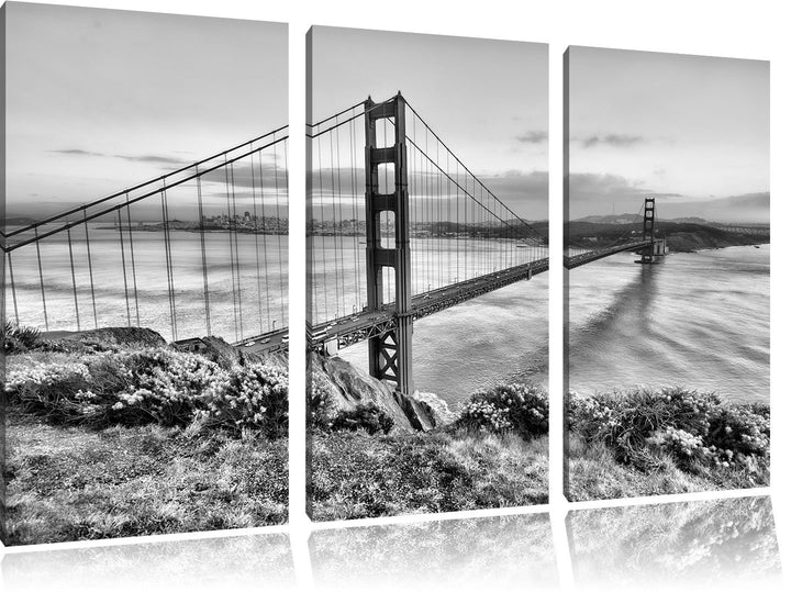 Pixxprint Golden Gate Bridge San Francisco / 3-Teilig/Gesamtmass 120cm Leinwandbild bespannt auf Hol