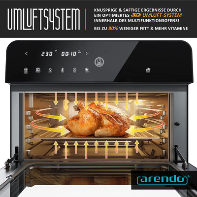 Arendo - Heissluftfritteuse 25 Liter Edelstahl - Multifunktionsofen - mini Backofen - Aerofryer - 18