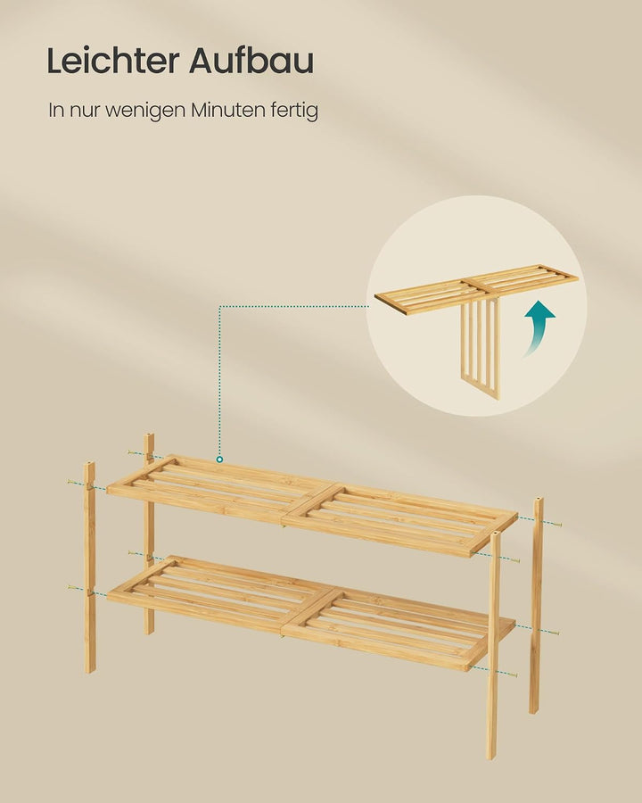 SONGMICS Schuhregal aus Bambus, Schuhablage 2 Ebenen, stapelbar, platzsparend, Regal für Flur, Wohnz