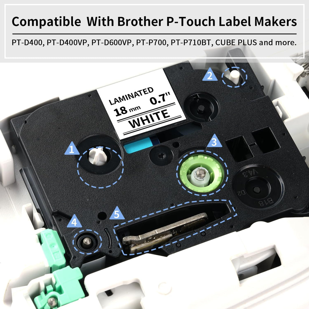 COLORWING Kompatibel für Brother P-Touch 18mm bänder TZe-241 TZ-241 0,7 White Laminated Tape Cassett