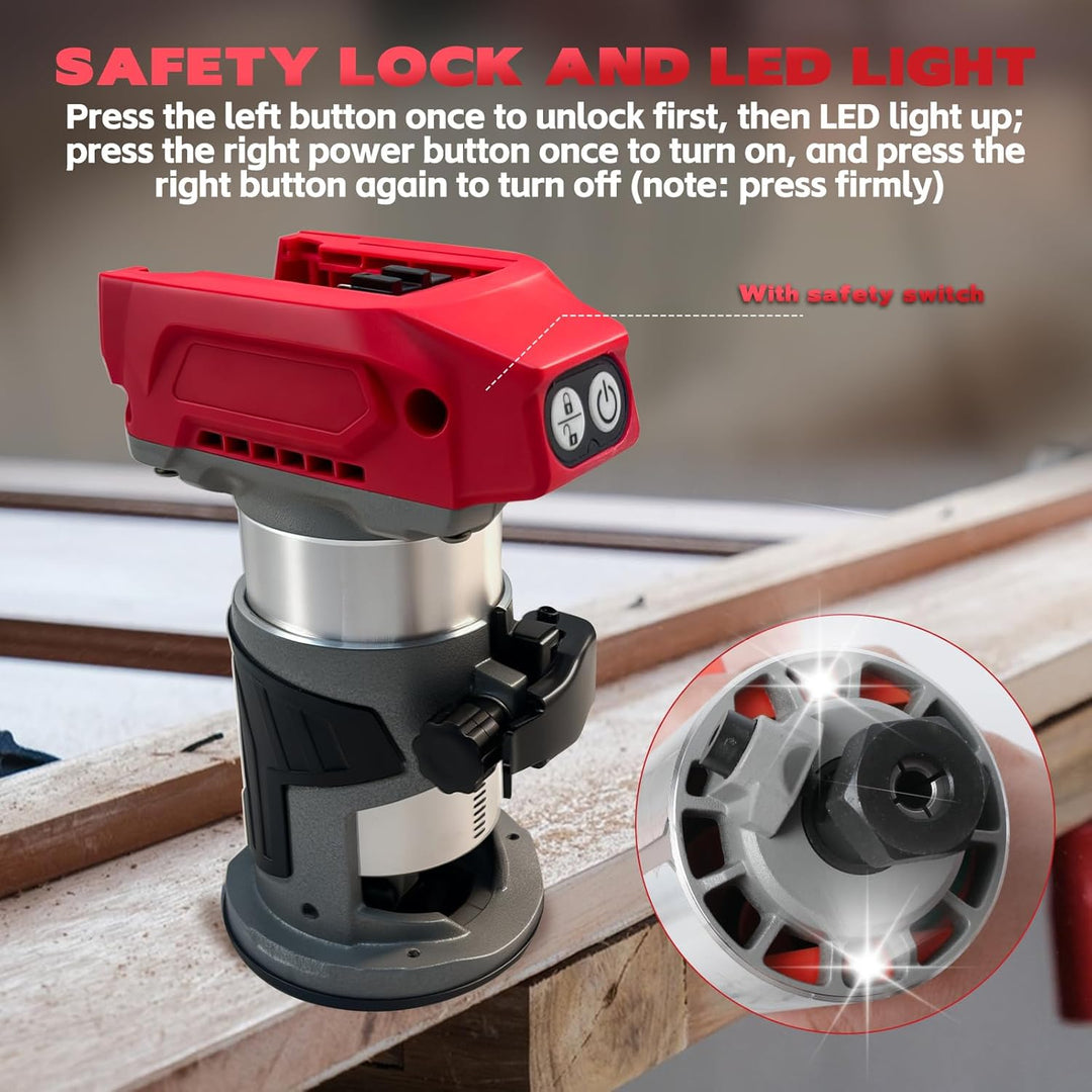 Kabelloser Power-Router kompatibel mit Milwaukee M18 18 V Akku, bürstenloser Holzfräser, 5 Geschwind