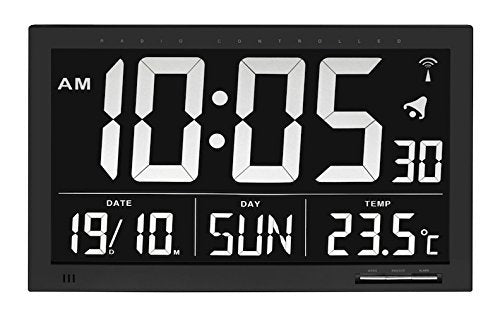 TFA Dostmann 60.4505 Digitale Wanduhr Vesuv (schwarz mit Batterien), Schwarz mit Batterien
