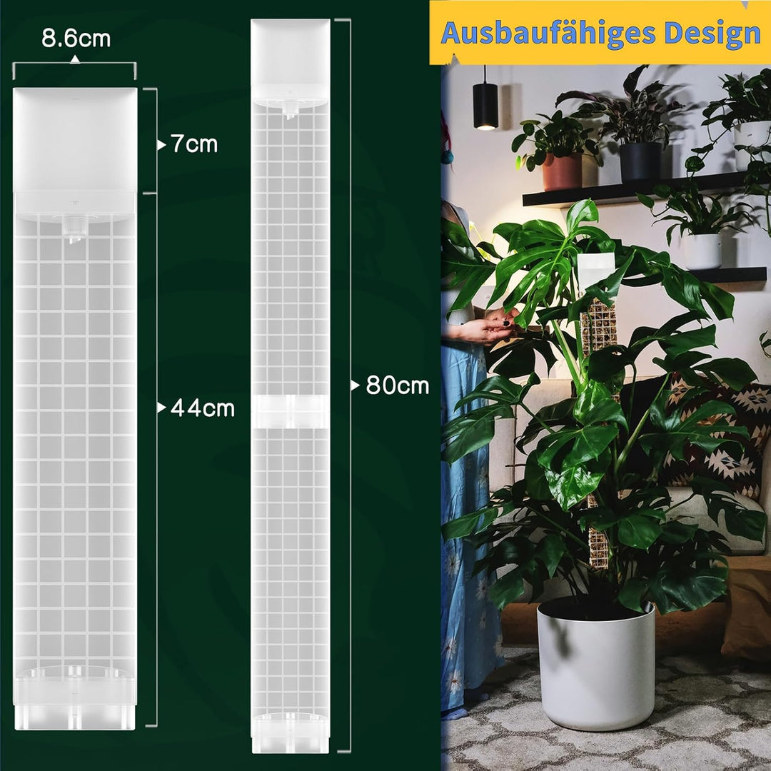 Selbstbewässerung Moosstab D Form - 2x44cm stabile Kunststoff-Pflanzenhalter für Zimmerpflanzen - 80