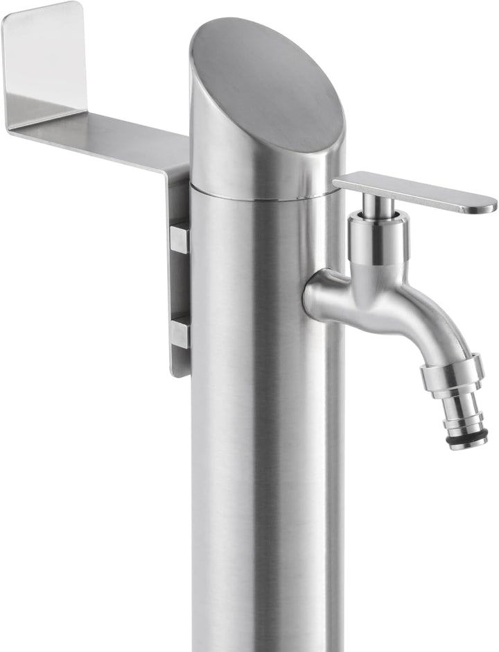 Edelstahl Wasserzapfstelle 93 cm, Garten Wasserhahn Säule aus Edelstahl 304 gebürstet, 2 Hahnanschlü