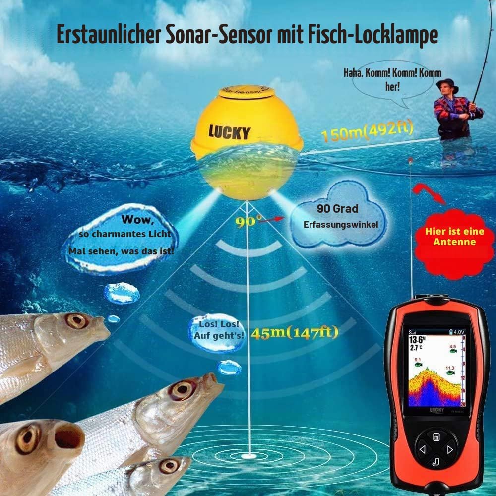 LUCKY Tragbarer Fischfinder Wandler Sonarsensor Wasser Tiefenmesser LCD Bildschirm Echolot Fischfind