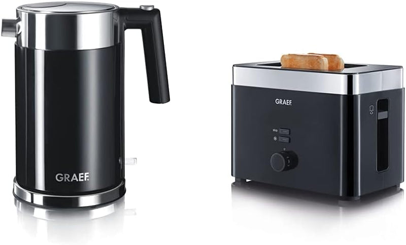 Graef Edelstahl Wasserkocher WK 62 Acryl, schwarz & Toaster TO 62, schwarz Bundle mit Toaster