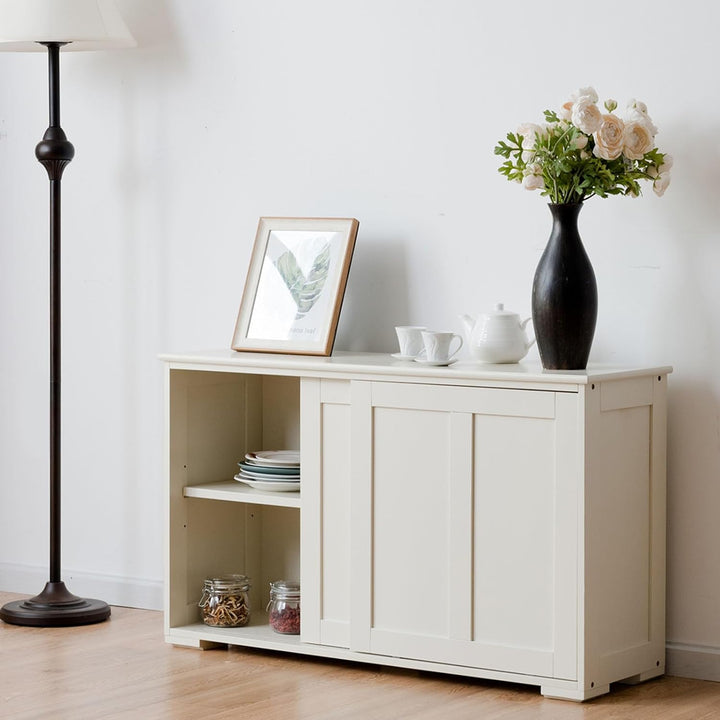 COSTWAY Sideboard, Küchenschrank mit Schiebetüren & verstellbarem Ablage, Buffetschrank Aufbewahrung