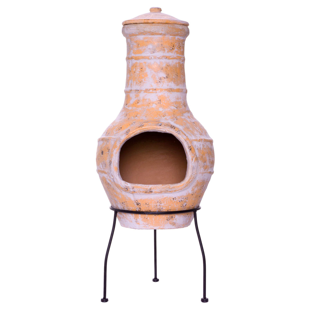 Nexos Trading Terrassenofen Gartenkamin Terracotta 85 cm Gartenofen Stahlgestell Feueröffnung20x15 c