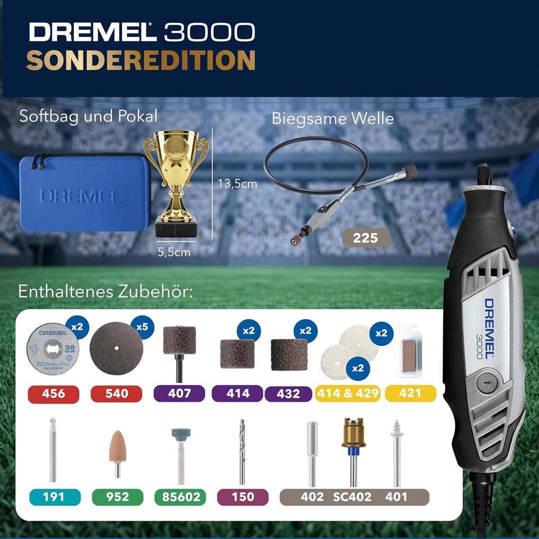 Dremel 3000 Champion Multifunktionswerkzeug mit 130‑W‑Motor bis zu 33.000 U/min inkl 25 Zubehöre, gr