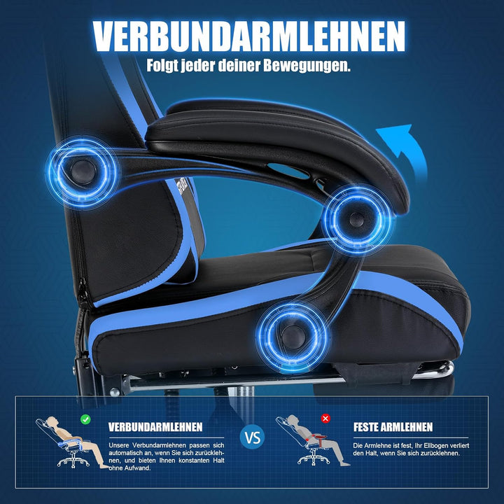 GTPLAYER Gaming Stuhl, Bürostuhl Gamer Stuhl, Ergonomischer Gamer Sessel mit Fussstütze, Gaming Chai