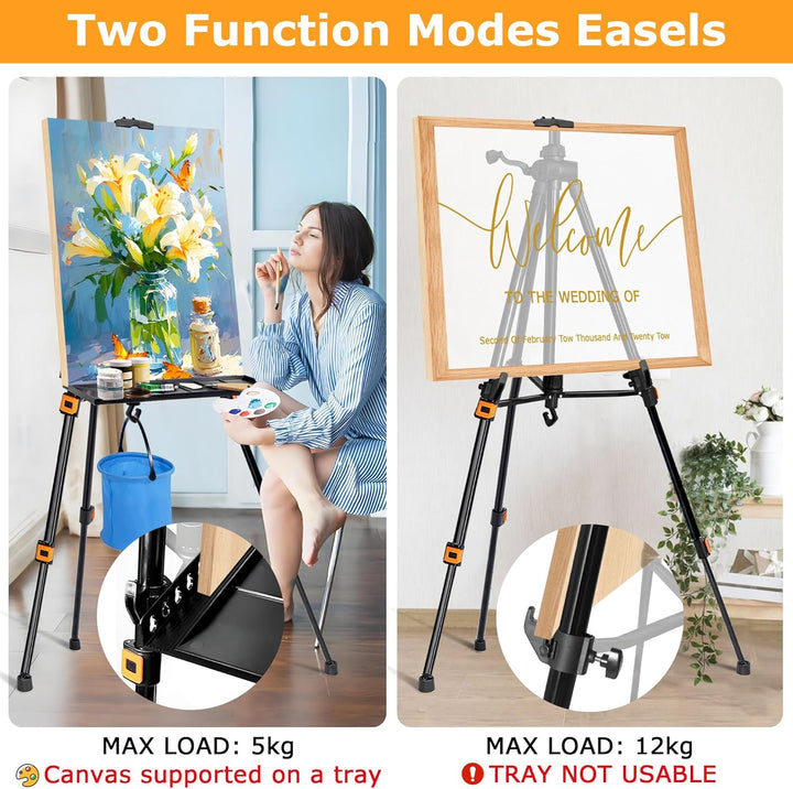 Staffelei Metall höhenverstellbar 52–162 cm, stabile Atelier- & Feldstaffelei mit Ablage & Tasche, t