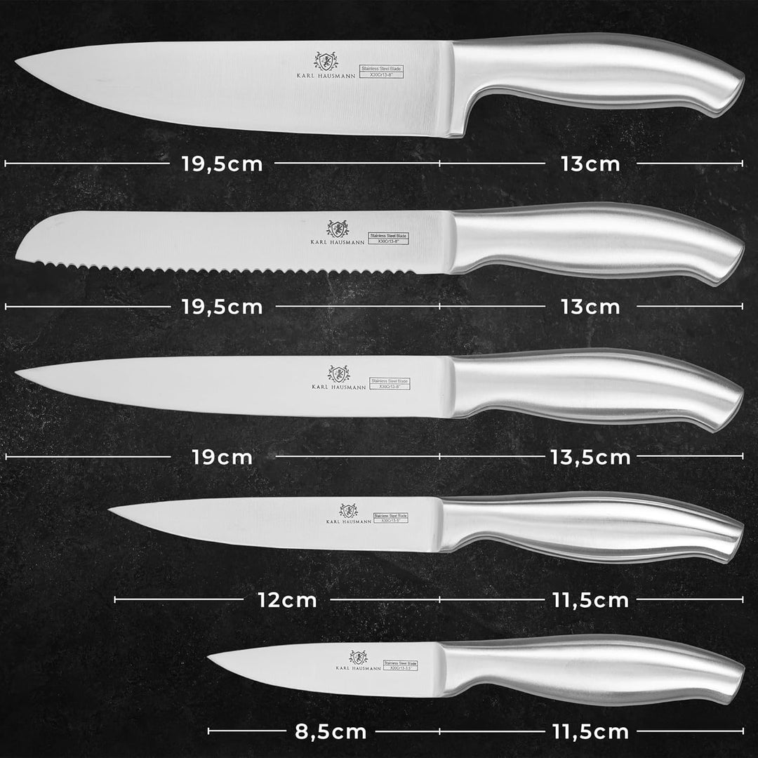 Messerset mit Messerblock - 6 Teilig Küchenmesser Set mit Block - Kitchen Knife Set - Edelstahl Mess