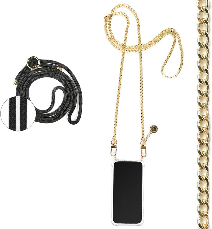 Jalouza Handykette, Kordel & Hülle Bundle kompatibel mit iPhone 12 & 12 Pro - Gliederkette in Gold u