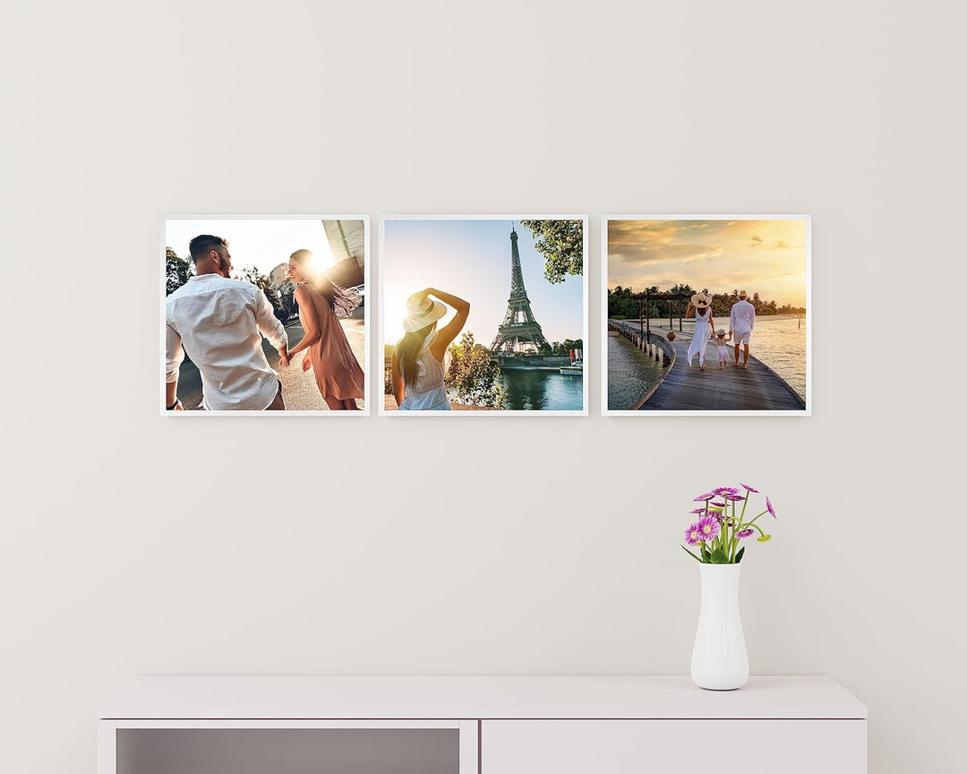 CABBEL Dreierpack (3 Stk.) Bilderrahmen 40x40 cm MDF Holz-Rahmen in Weiss | mit bruchsicherem Plexi-