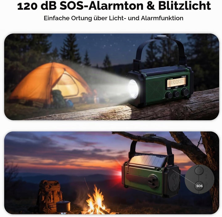 MONODEAL Tragbar Kurbelradio, 4 Wege Laden Notfallradio mit Kurbel und Solar, Emergency Radio Eingeb