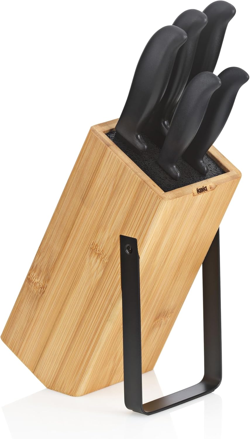 kela Messerblock ohne Messer KIRIL, Bambusholz Messerhalter mit Borsteneinsatz, Metallaufsteller sch