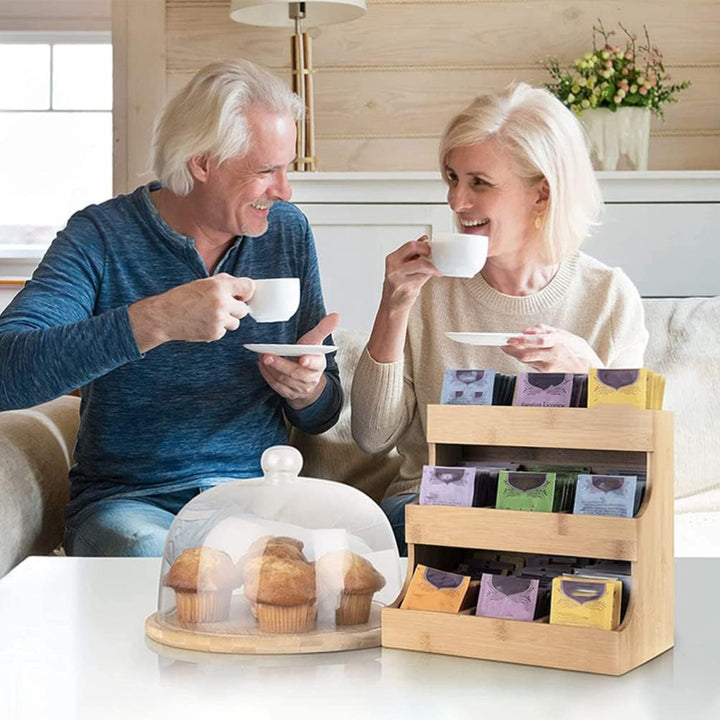 Cabilock Teebeutel-Organizer Teebeutelhalter Holz Vertikaler Teebeutel-Tablett-Caddy 9 Fächer 3-Stöc