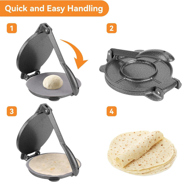 Tortilla Presse, Gusseisen Roti Tortillas Maker Teig Pressmaschine mit Klappbarem Griff für Haus Küc