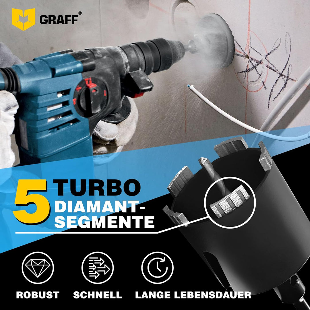 GRAFF Diamant Bohrkrone 82mm Beton Dosensenker Dosenbohrer - Diamant Bohrkronen Set für Mauerwerk Zi