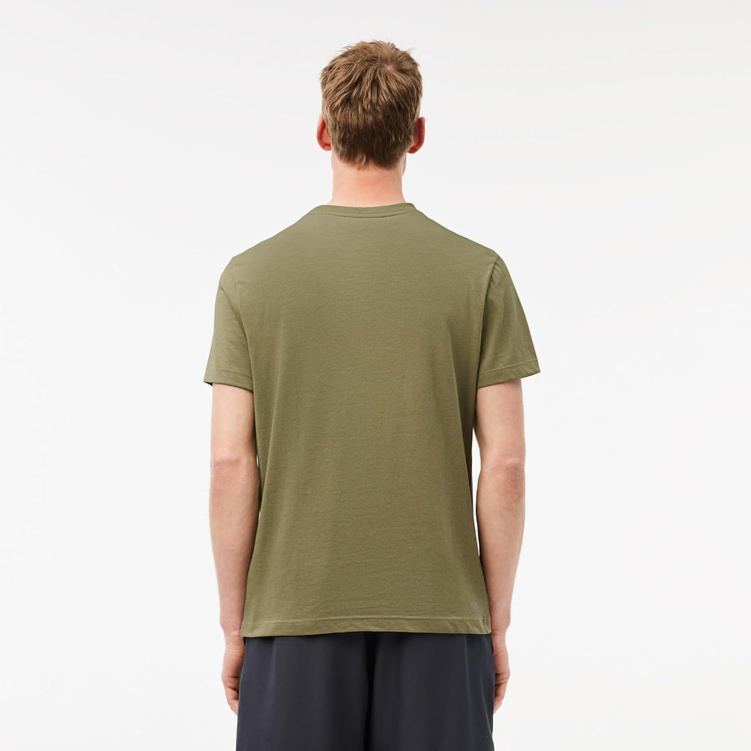 Lacoste Herren TH2042 T-Shirt Rundhals, Männer Logo Print Tee,Regular Fit L Khaki/Schwarz, L Khaki/S