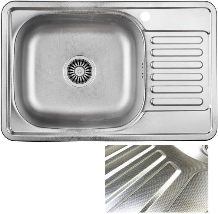 VBChome Einbauspüle 66x42 Leinenstruktur Edelstahl Küchenspüle Spüle Ablagefläche Abtropffläche Rech