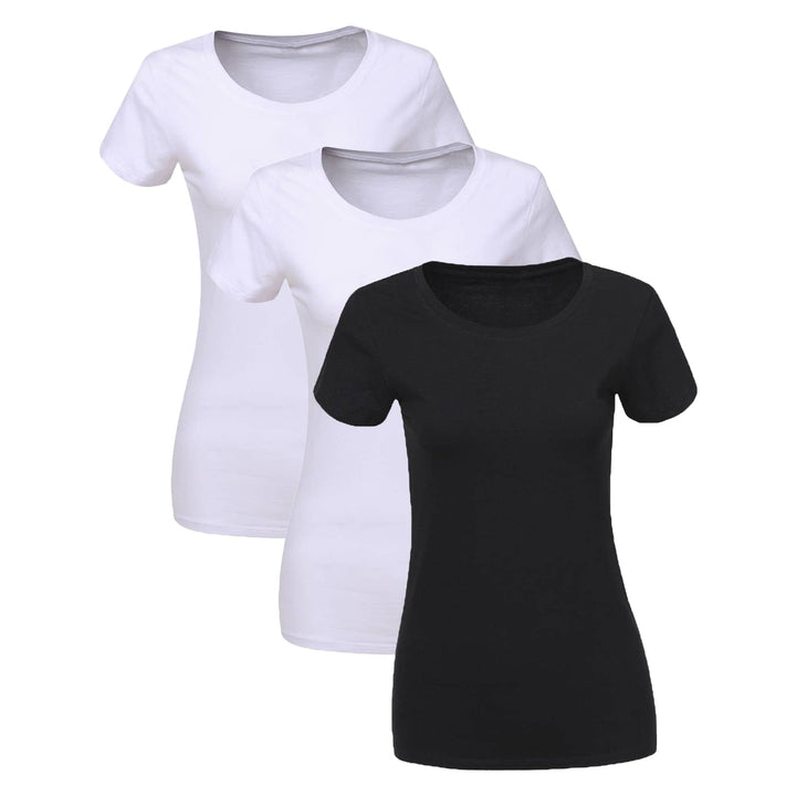 LiKing Damen T-Shirt Baumwolle Kurzarm Basic Sommer Rundhals T-Shirts Oberteile Top Bluse 1/3er Pack