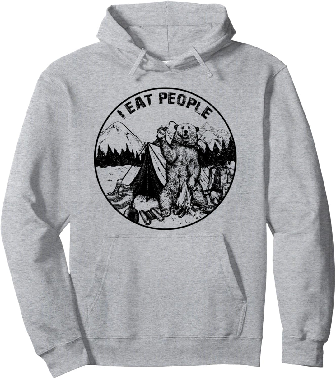 I Hate People I Eat People Camping Hiking Bear Pullover Hoodie